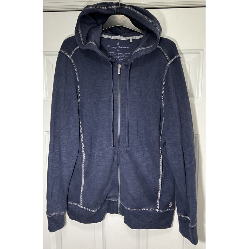 Tommy Bahama Blue Full Zip Lightweight Hoodie/Jacket w/ Pockets Men's Large